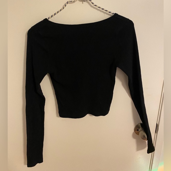 Brandy Melville Black Ribbed Button-up Longsleeve Top - Picture 2 of 3
